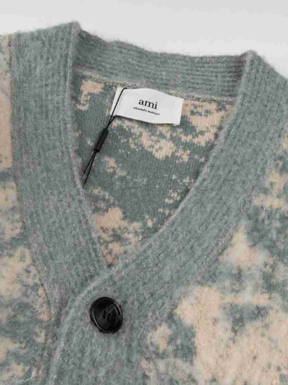AMI Paris Grey Green Tie-Dye Jacquard V-Neck Knit Cardigan - Picture 3 of 7